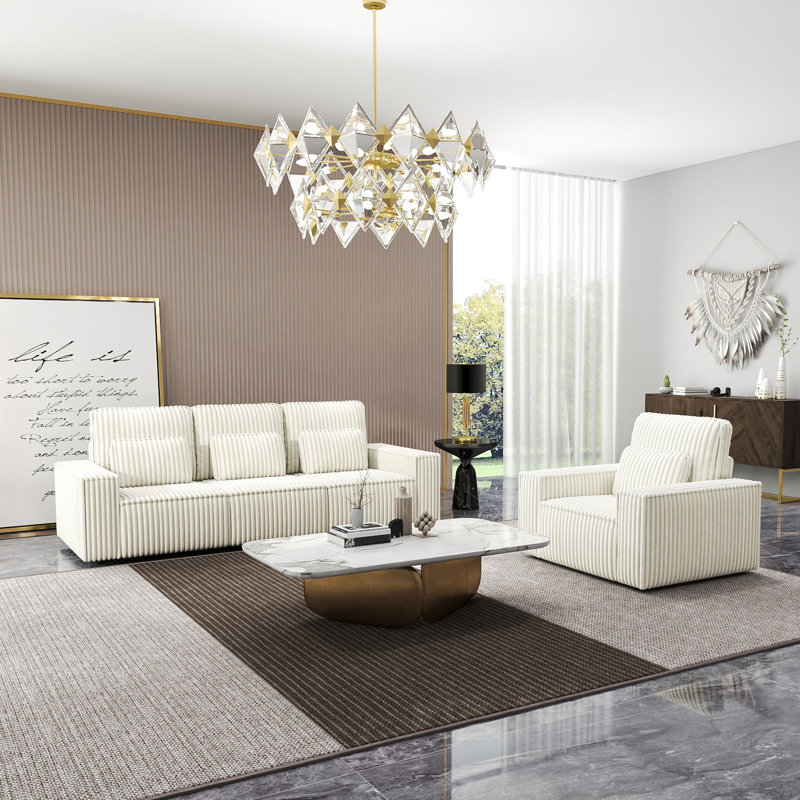 Ensemble de canapés combinés en éponge Corduroy, convenant aux salons, Beige