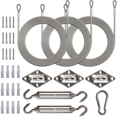 Amgo Hardware Kit Set for Triangle Sun Shade Sails Canopy (6 Inch Hardware Kit + Cables)