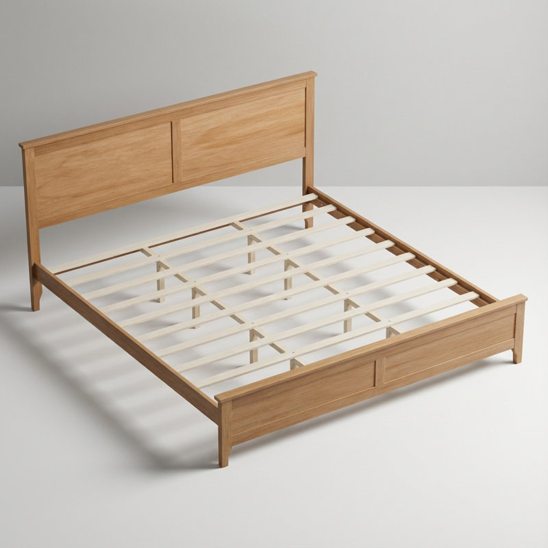 Cadre de lit plateforme très grand contemporain en bois massif avec lattes et tête de lit en bois massif, aucun sommier requis, finition blanche classique
