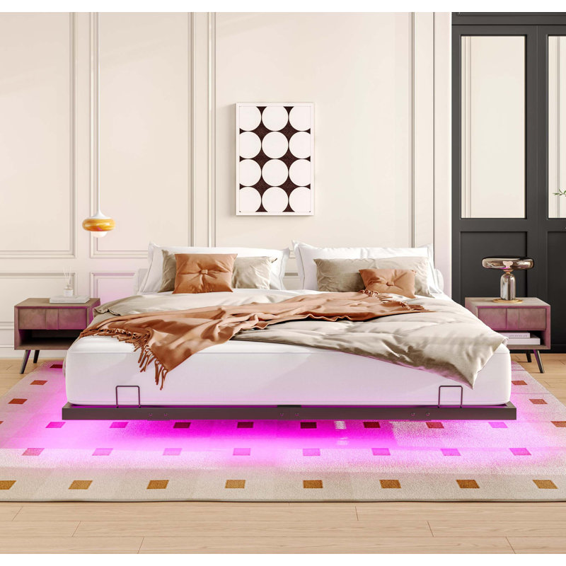 Modern Floating Bed Frame with Smart LED Lighting