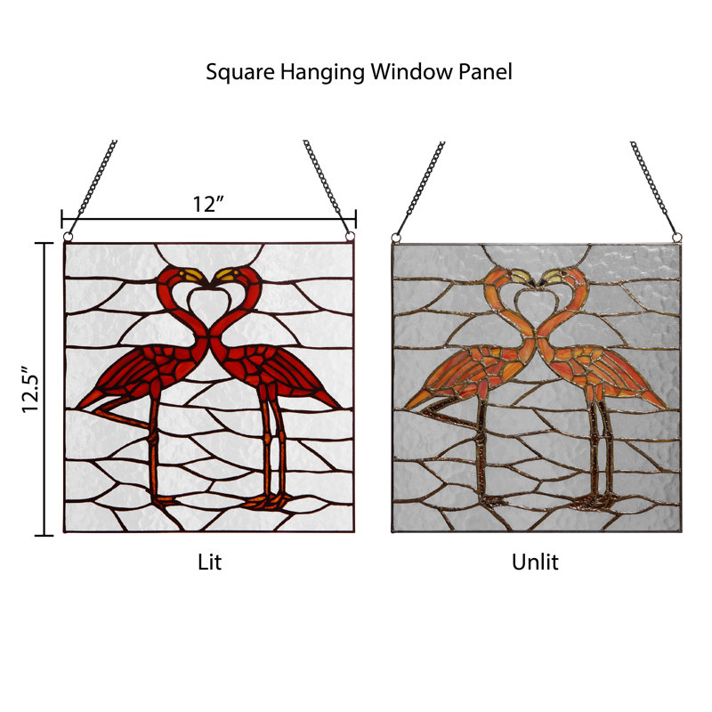 12.5"H Flamingos Stained Glass Window Panel