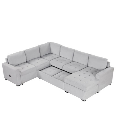 Canapé-lit modulaire avec lit escamotable Ustyle. Et Type-C. Tissu chenille. Spacieux pour le bureau et la vie. Lit de luxe gris Terrific Bed & Type-C, tissu, salon, espaces de bureau