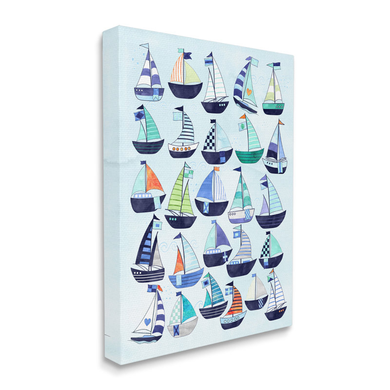 Tableau des types de voiliers nautiques vibrants par Erica Billups - impression, Toile tendue, H 20 po x l 16 po