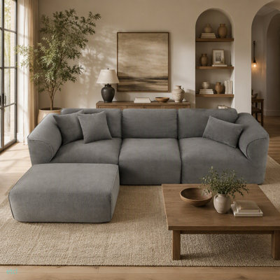 Luxury Living Room Double-Needle Cut Velvet Sofa, 4-Seater With Pure Sponge Seat Cushions And A Detachable Footstool, Includes 3 Throw Pillows. Ideal For Living Rooms, Apartments, And More.