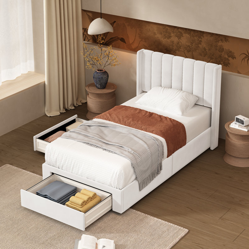 Lit plateforme avec rangement Jeilyn, Blanc, Simple