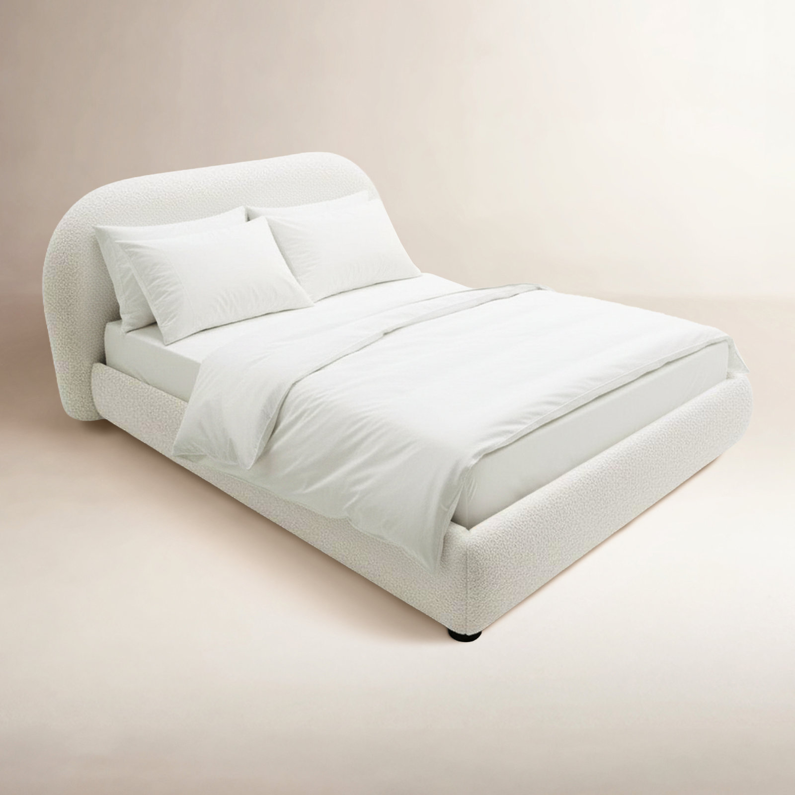 Tesso Upholstered Bed , Cream, Queen