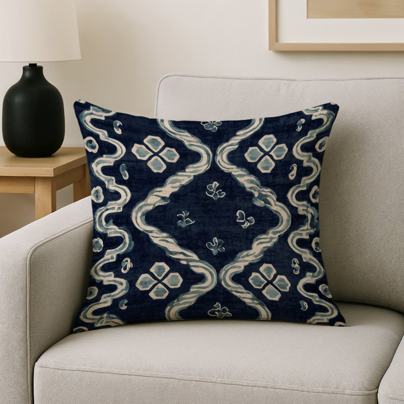Coussin décoratif intérieur / extérieur gris Modern Modern, Carré 16 po, Vert / floral noir 1