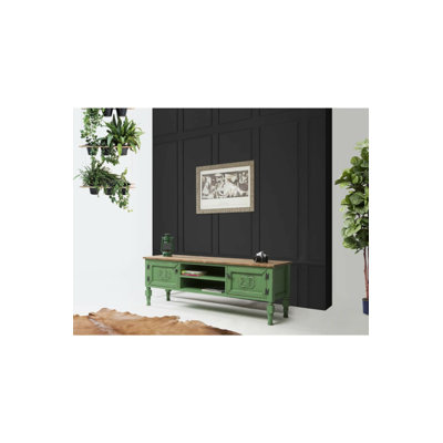 Meuble télé 59,1 po x 15,7 po x 19,7 po | 100% panneau de fibres à densité moyenne avec pieds de charme, plateau en bois d'épinette | Conception traditionnelle de couleur unie | Parfait pour le salon et les espaces de divertissement, robuste et élégant