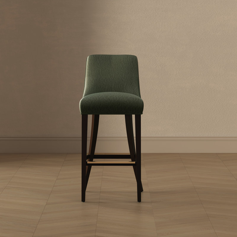 Beever Modern Chenille Upholstered Rubberwood Bar Stool, Bar Stool (32.7" Seat Height), Forest Green