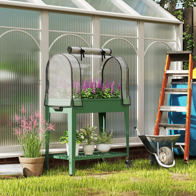 Raised Planter With Greenhouse Cover, Mobile Elevated Garden Bed