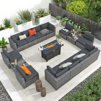Ensemble de conversation modulaire en osier pour 12 personnes avec table de foyer Wallie