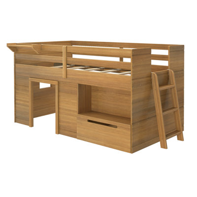 Purdy Hill Twin Solid Wood Low Loft Bed with Shelves by Harriet Bee