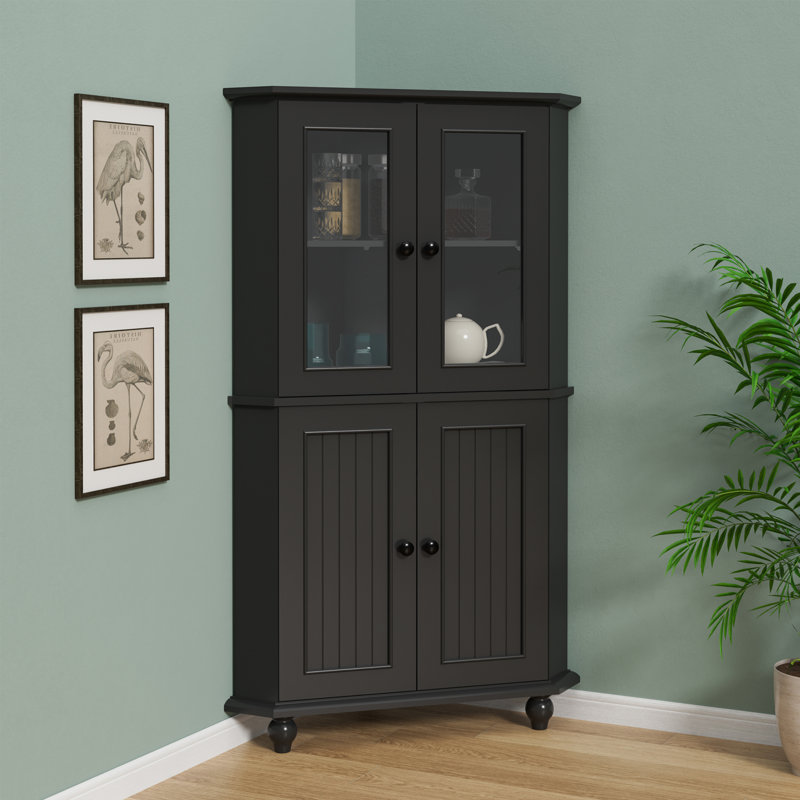Armoire d'appoint 53,1 '', armoire d'angle avec porte vitrée, Noir, noir, noir, noir