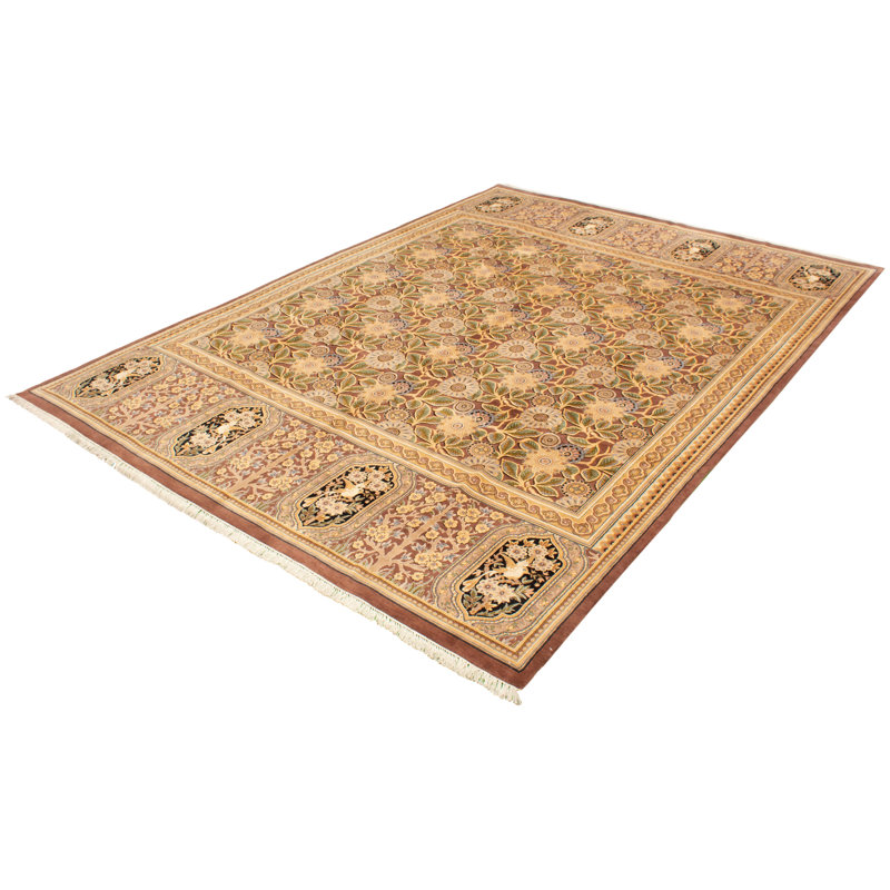 Tapis décoratif en laine noué à la main de conception unique noué à la main New Age brun de 10 pi 2 po x 14 pi 3 po New Age