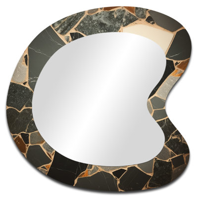 Fahmeda Grey Abstract harmony in tiles  III - Tile Irregular Shape Decorative Wall Mirror, Modern Asymmetrical Mirror, Printed Metal Art