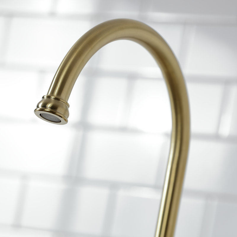 Kingston Brass Vintage Two-Handle 2-Hole Deck Mount Kitchen Faucet with Brass Sprayer, Brushed Brass