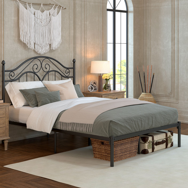 Alecia Metal Platform Bed, Black, Queen