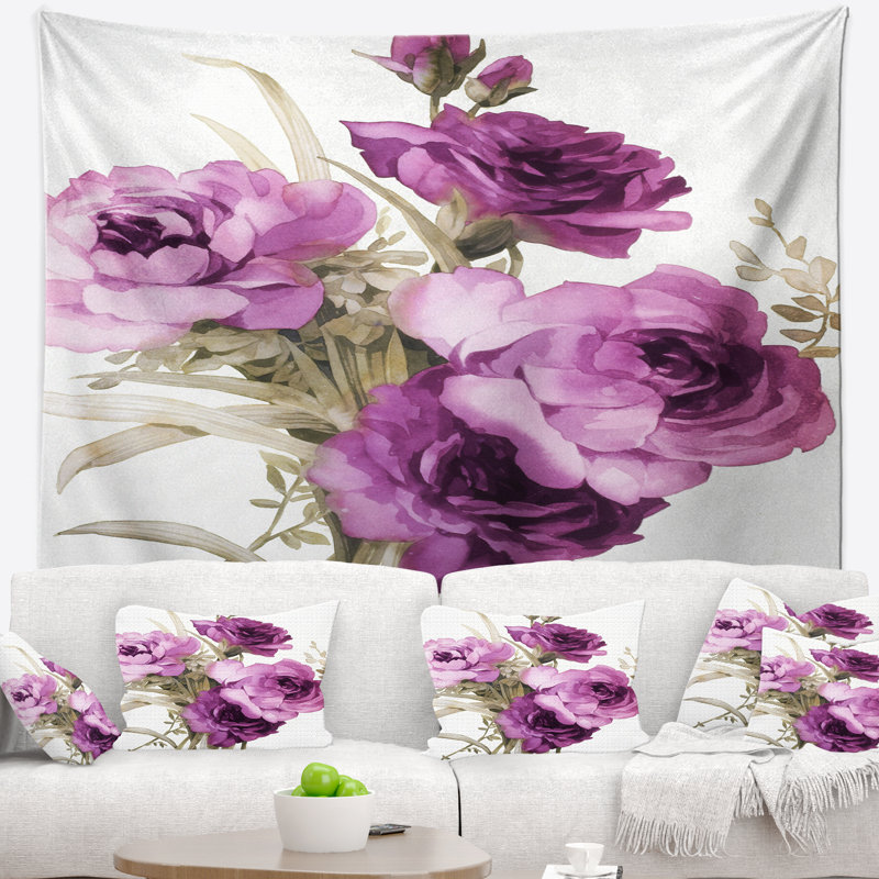 Bouquet de tapisserie de fleurs pourpres Floral, H 50 po x l 60 po