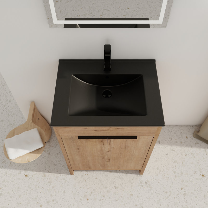 Ensemble de meuble-lavabo simple Addisun, Noir, noir, noir, noir, Imitation chêne, 24"