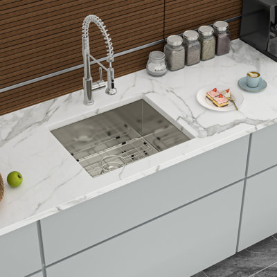 21 Inch, 9 Inch Deep, Undermount Single Bowl Sink, Sus304 Construction, Brushed Satin Finish, - Condensation Coating, Bottom Rinse Grid Nickel Color, X Shaped Water Drainage,