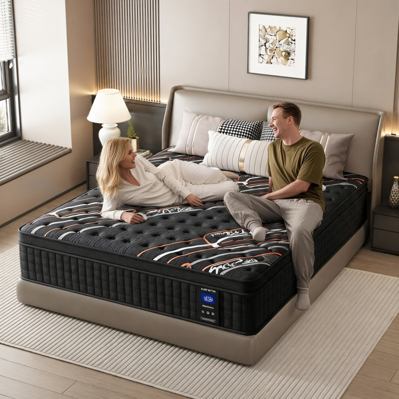 14'' Medium Firm Hybrid Mattress with Cooling Gel Memory Foam and Individually Pocketed Springs For Isolate Motion Pressure Relief Certipur-us Certified and Mattress in a Box