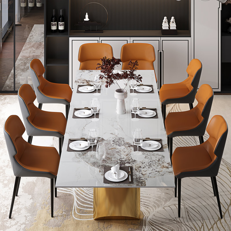 Table de salle à manger extensible de 63 à 94,5 po Subrati avec plateau en pierre frittée et base en acier inoxydable pour 8-10 po
