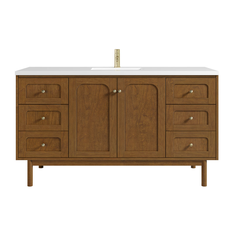 Laurent 60" Single Vanity, Single Hole, White Zeus, Honey Oak