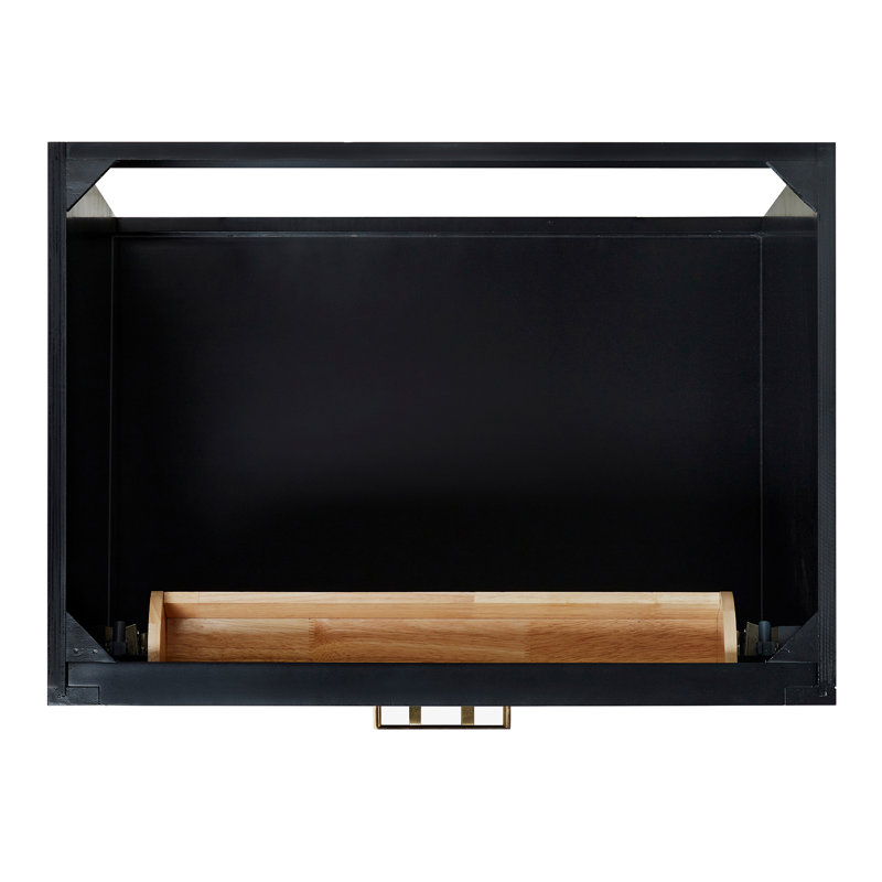 Meuble-lavabo simple en bois massif 30 po avec plateau en quartz Carrara de 1,5 po Tidworth, Ovale, Noir / laiton satiné