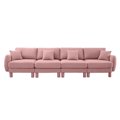 Boucle Fabric 4-seater Sofa Couch With Distinctive Shell-shaped Armrests,Cylindrical Legs Wrapped with Self-fabric
