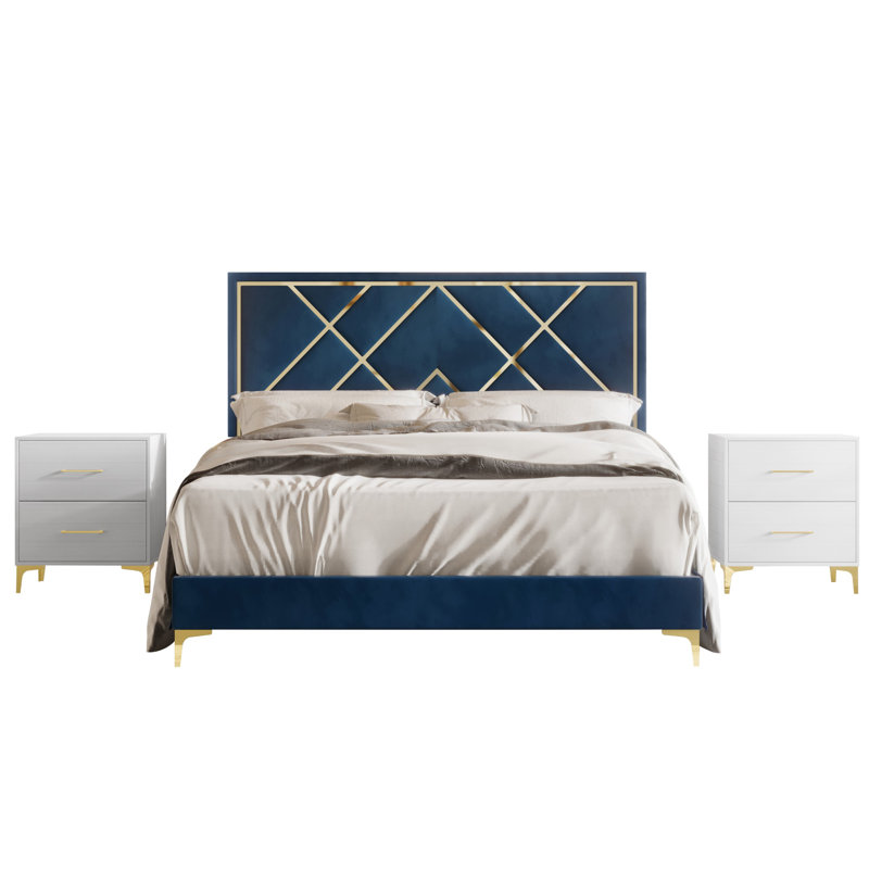 Ensemble de chambre à coucher 3 pièces avec revêtement standard Lauren, Bleu marine, Simple