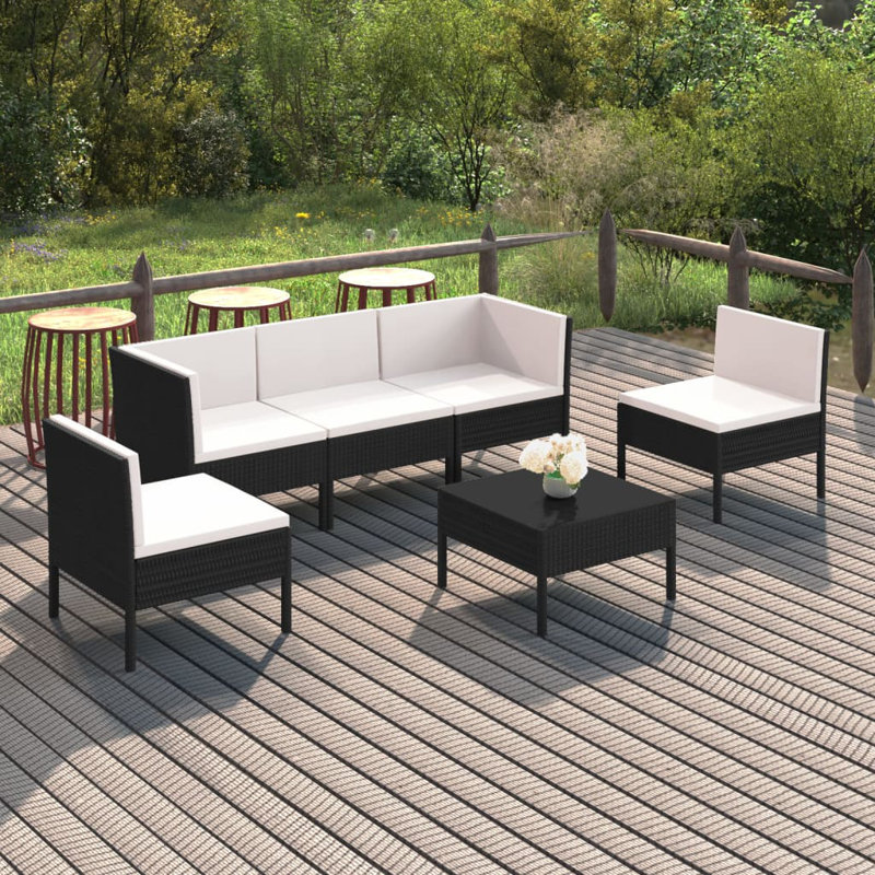 Zaneria 6 Piece Sofa Seating Group with Cushions, White, Black