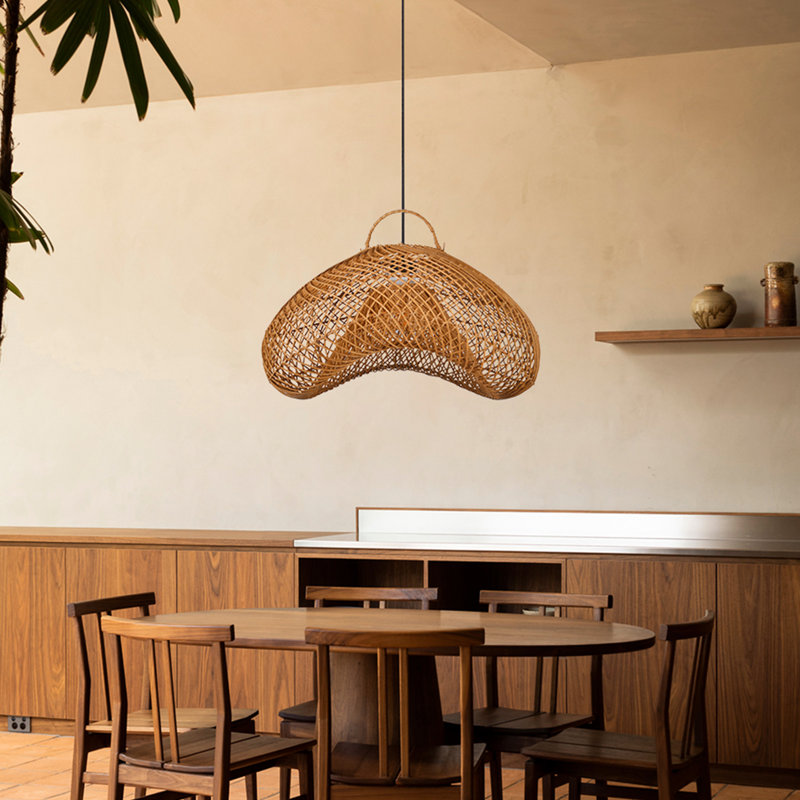 1-Light Pendant Lights Rattan Geometric, 11.81" H x 23.62" W x 23.62" D