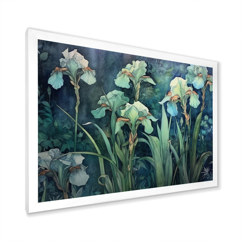 Green Irises Petal III sur toile, Cadre photo blanc, H 12 po x l 20 po x P 1 po