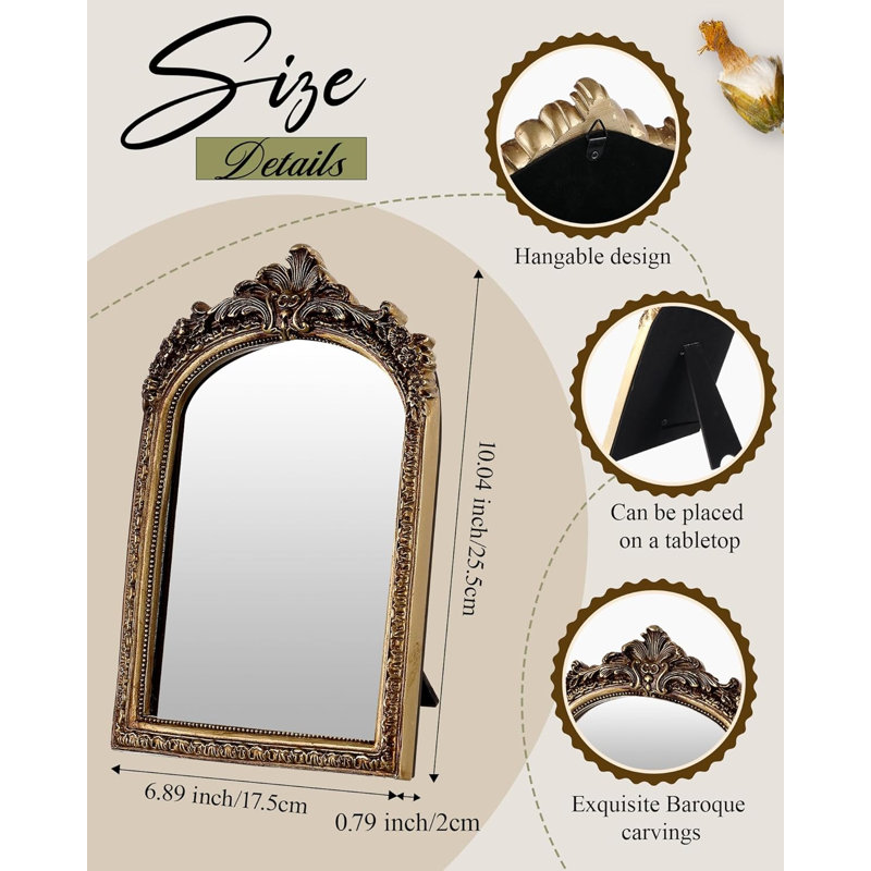 3 Styles Vintage Gold Mirror Set Wall Decorative, Vintage Wall Mirror Antique Hanging And Tabletop With Stand For Living Room Bedroom Dresser, Classic Home Decor(Classic Style)