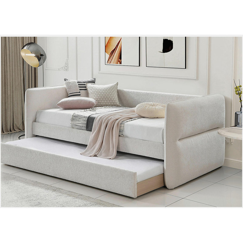 Luxueux lit de jour moderne gigogne gigogne à boutons capitonnés, Gruau