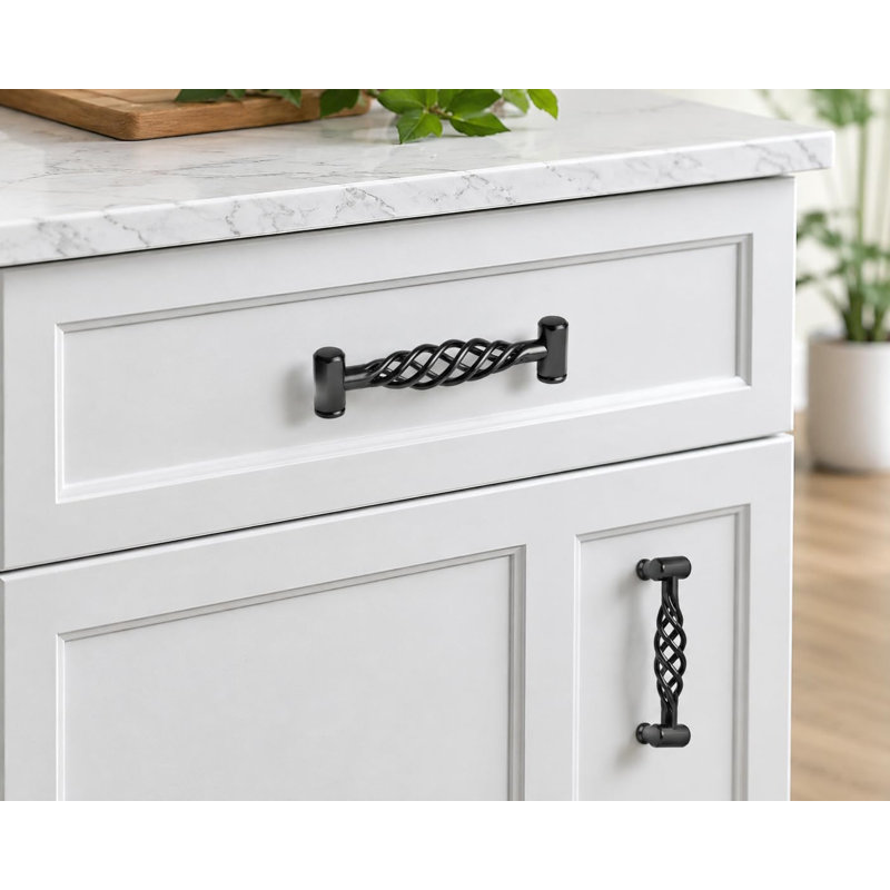 Twisted Vintage Cabinet Handle, Solid Metal Matte Black Finish, 128mm Hole Centres Pack 3