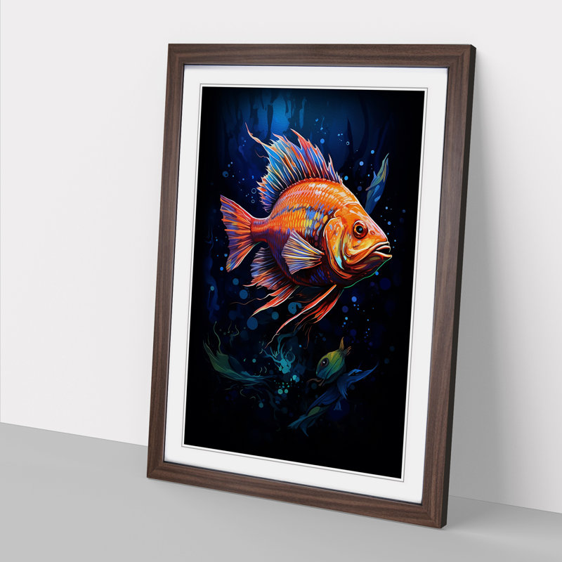 Fish Digital - Framed Print, 64cm H x 46cm W, Walnut Framed