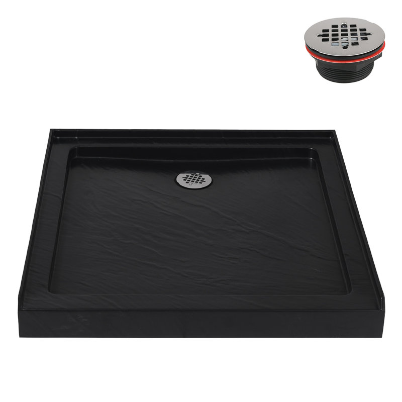 Streamline 36 in. x 36 in. Alcove Acrylic Shower Base in Matte Black with Center Drain, Drain Included, Matte Black