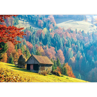 Autumn Fall Countryside Cabin Forest Wall Mural -  IDEA4WALL