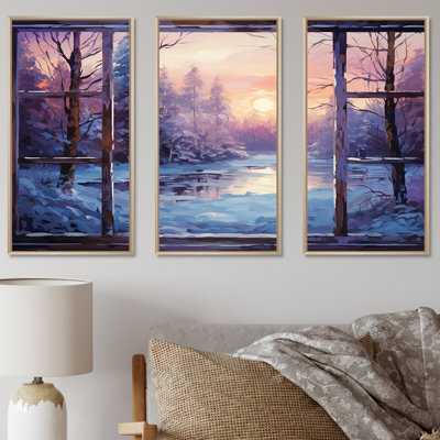 «Purple River Winter Windows II - Winter Landscape», art mural