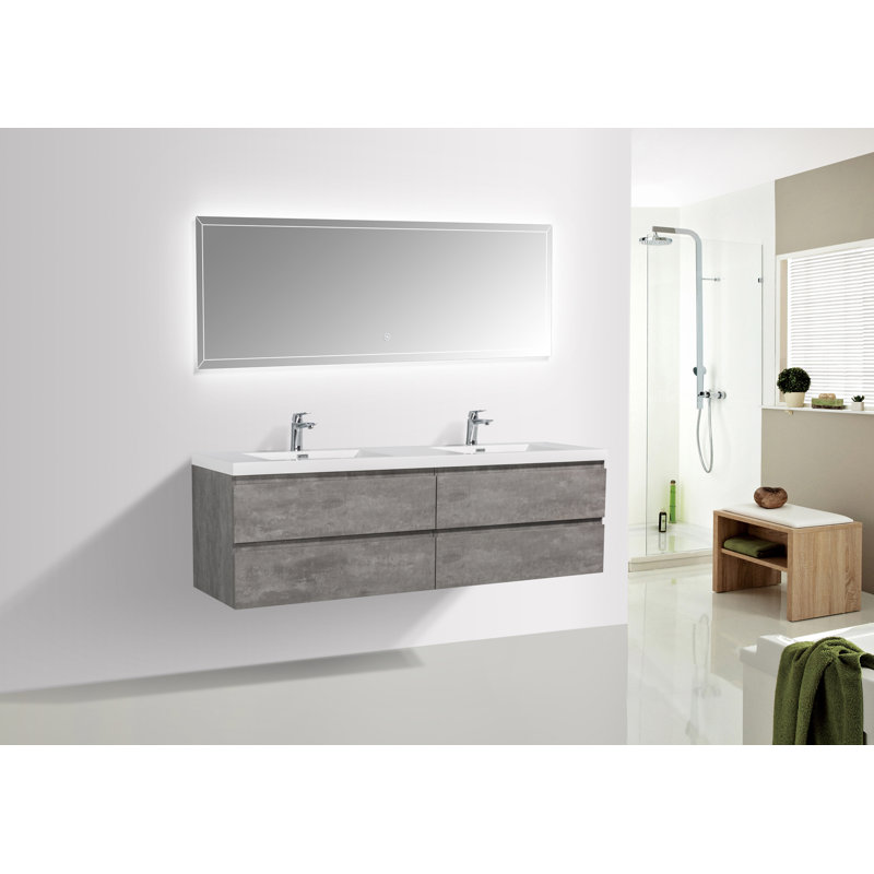 Kalene 59'' Double Bathroom Vanity with Poly Marble Top