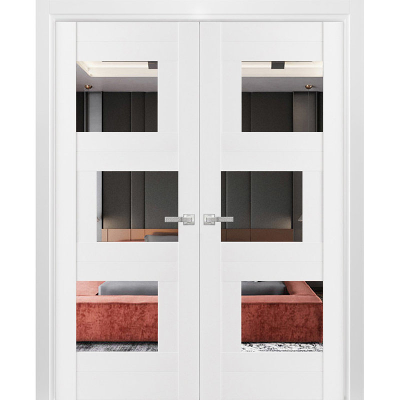 Portes françaises en bois à miroir Quadro, 60 po x 96 po