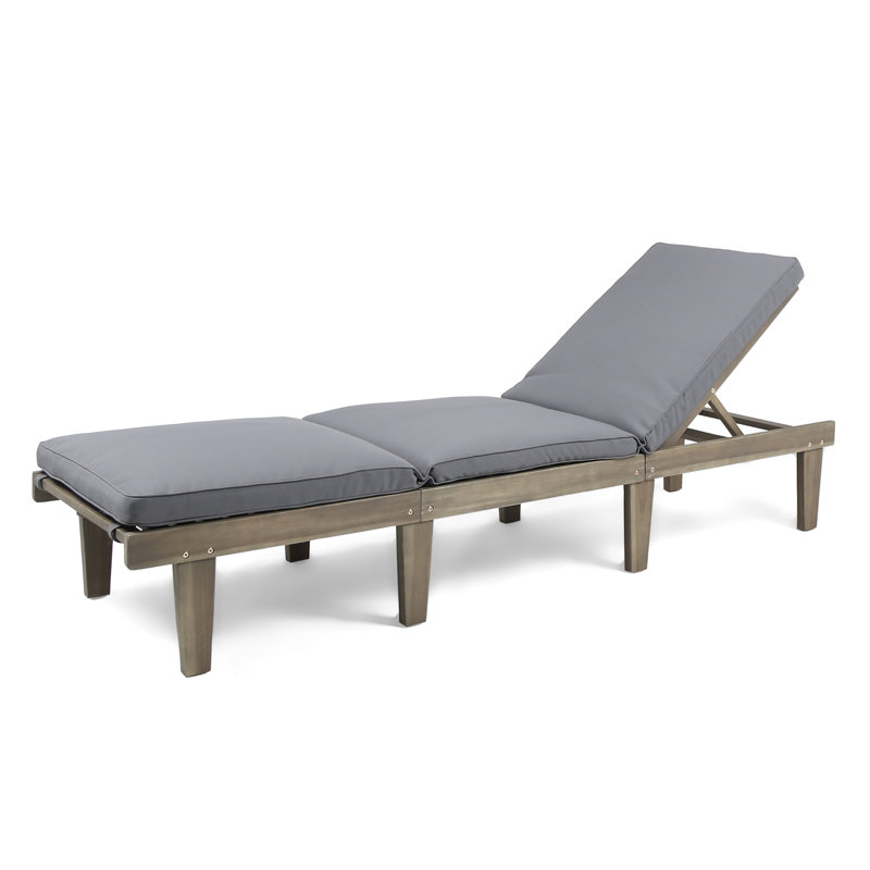  Chaise longue d'extérieur en bois avec dossier et coussin réglables, gris