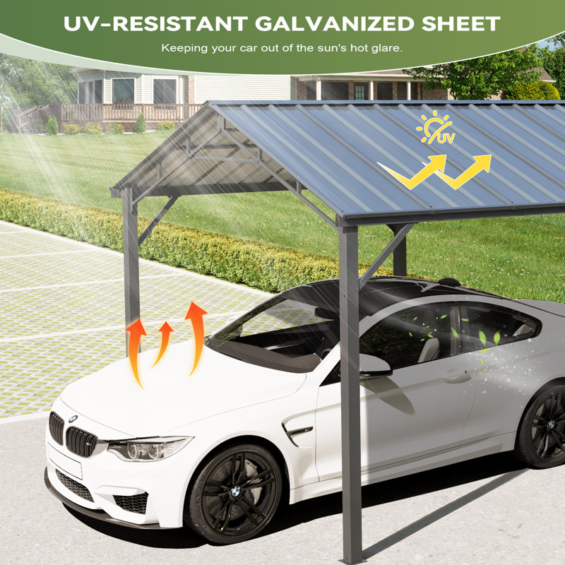 Gray 12' x 20' Galvanized Steel Carport Shelter