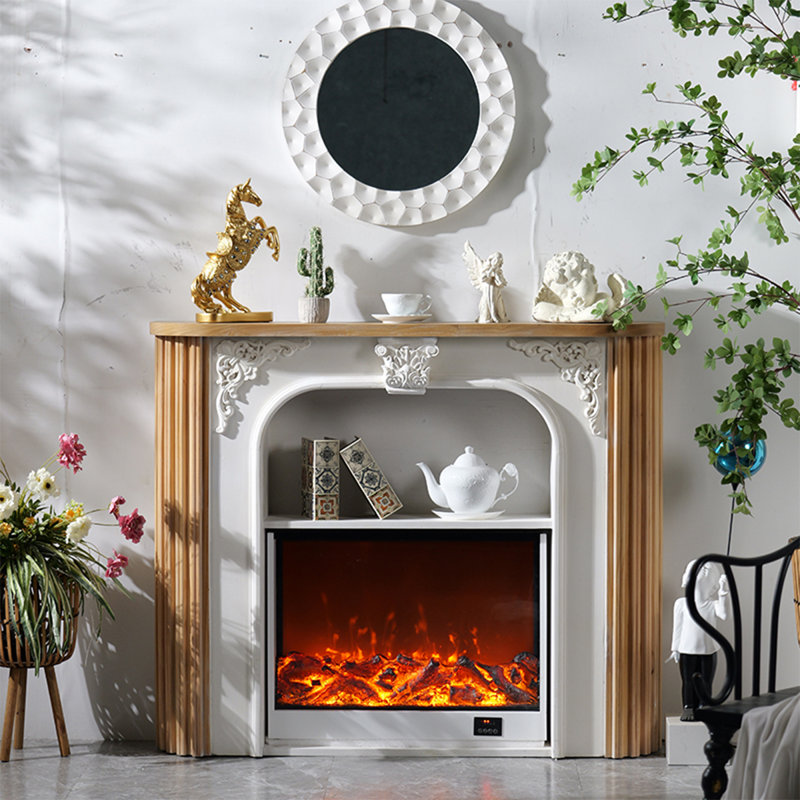 51.18"Retro White Carved Electric Fireplace, 39.37" H x 51.18" W x 11.81" D