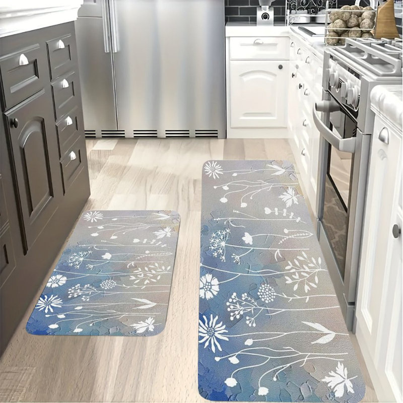 Ensemble de 2 tapis de cuisine en flanelle antidérapants blancs
