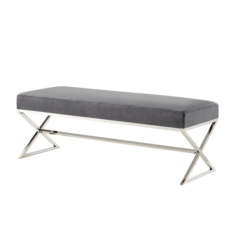 Banc rembourré 48 po en velours, Gris