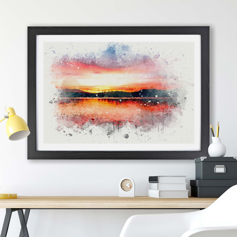 Sunset Over Lake Windermere - Framed Print, Black, 24cm H x 33cm W x 2cm D