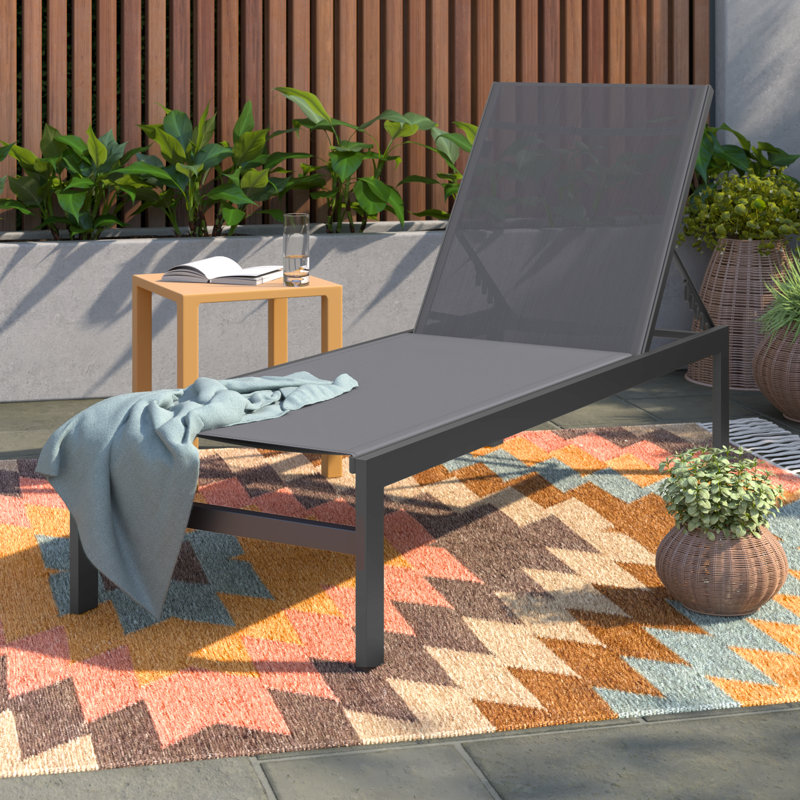 Assane Outdoor Metal Chaise Lounge, Gray