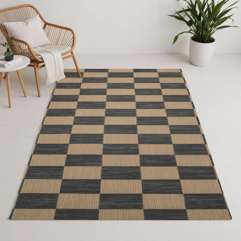 Tapis d'intérieur et d'extérieur à carreaux brun, Rectangulaire 3 pi x 5 pi